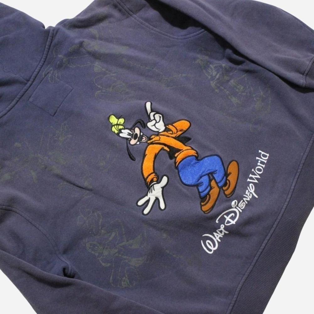 Mens Y2K Style Goofy Spellout Disneyland Zipup Hoodie Cropped Oversized Fit